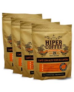 HiperCoffee | Pre-Treino Puro Café Moído 2x Cafeína | 4 pacotes de 250g